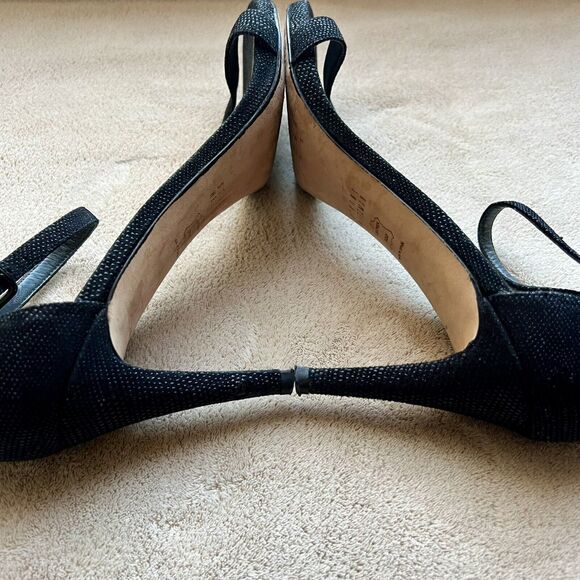 Stuart Weitzman Black Goose Bump Leather Nudist Strappy Heeled Sandals 8.5 M - Picture 4 of 16
